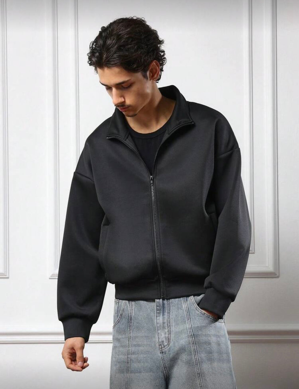 SMWN Men Classic Half Zip Up Oversized Neck Jacket