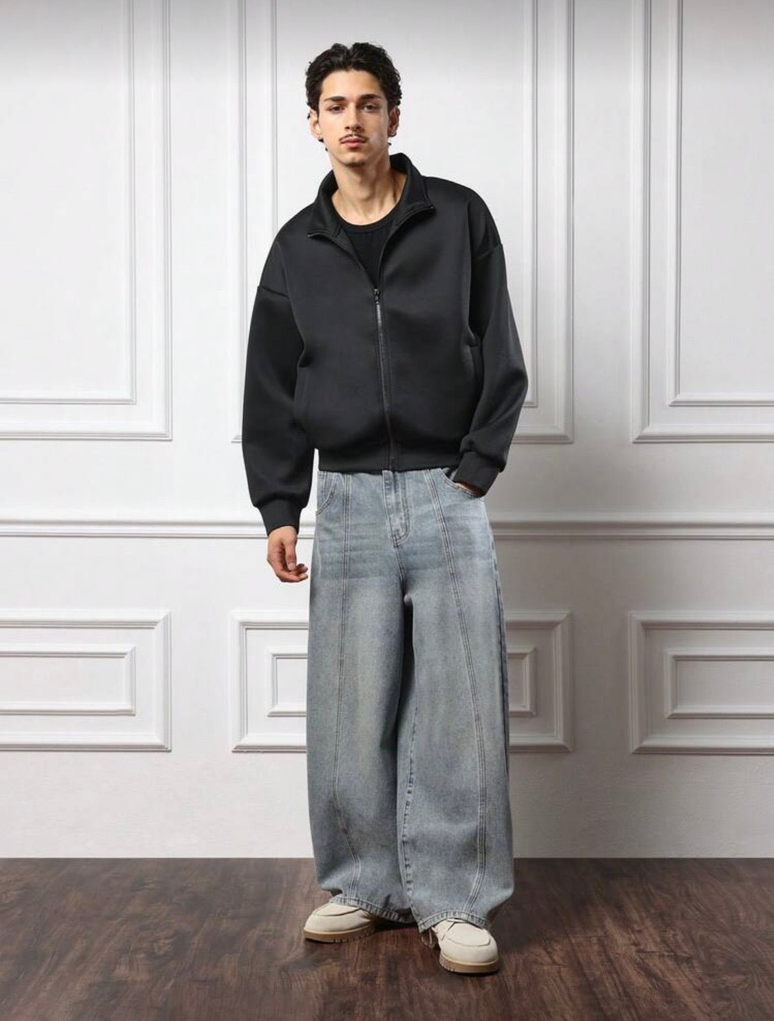 SMWN Men Classic Half Zip Up Oversized Neck Jacket