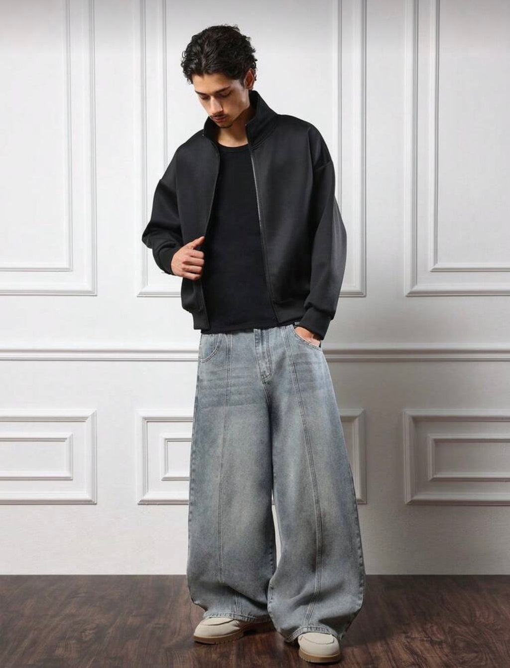 SMWN Men Classic Half Zip Up Oversized Neck Jacket