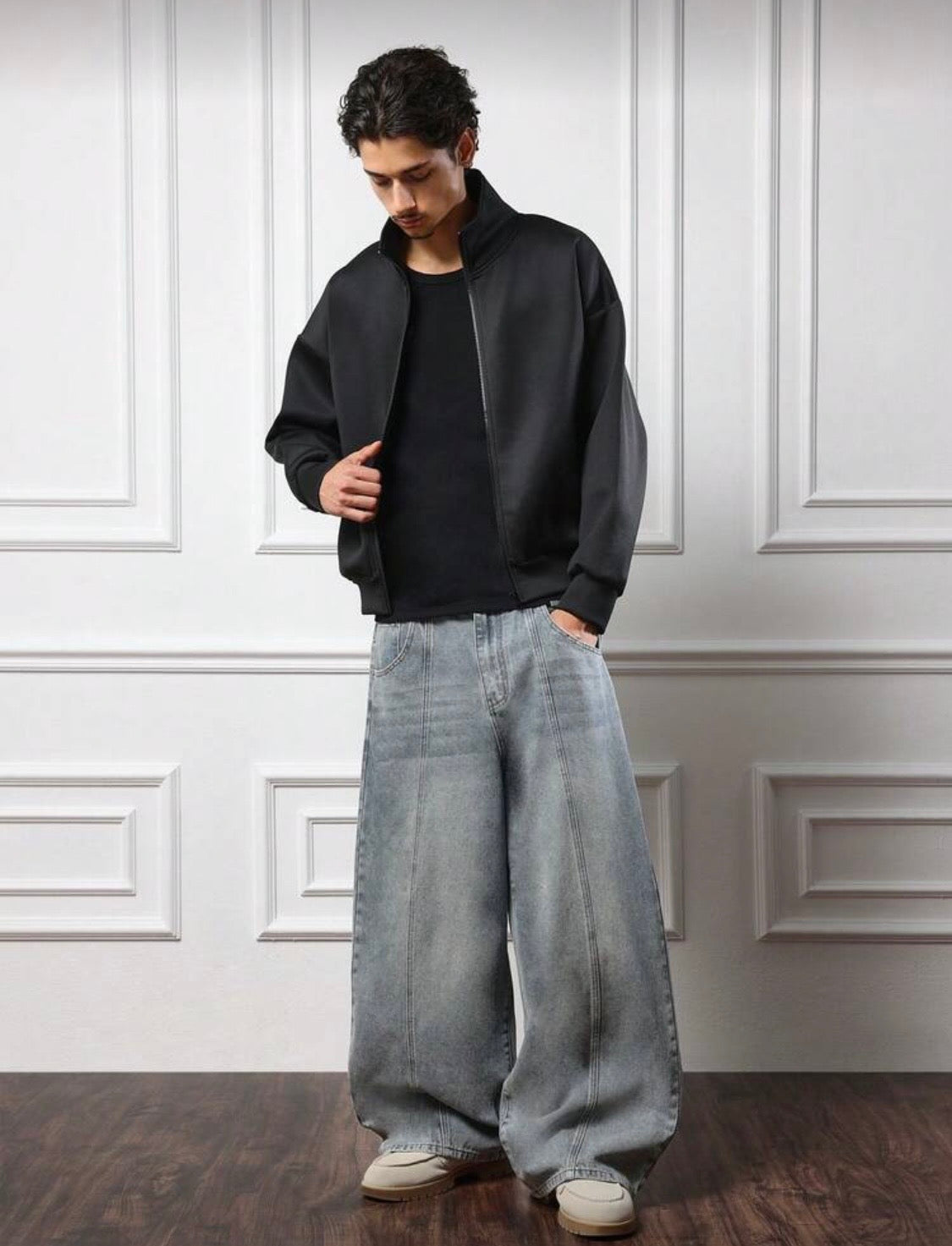 SMWN Men Classic Half Zip Up Oversized Neck Jacket