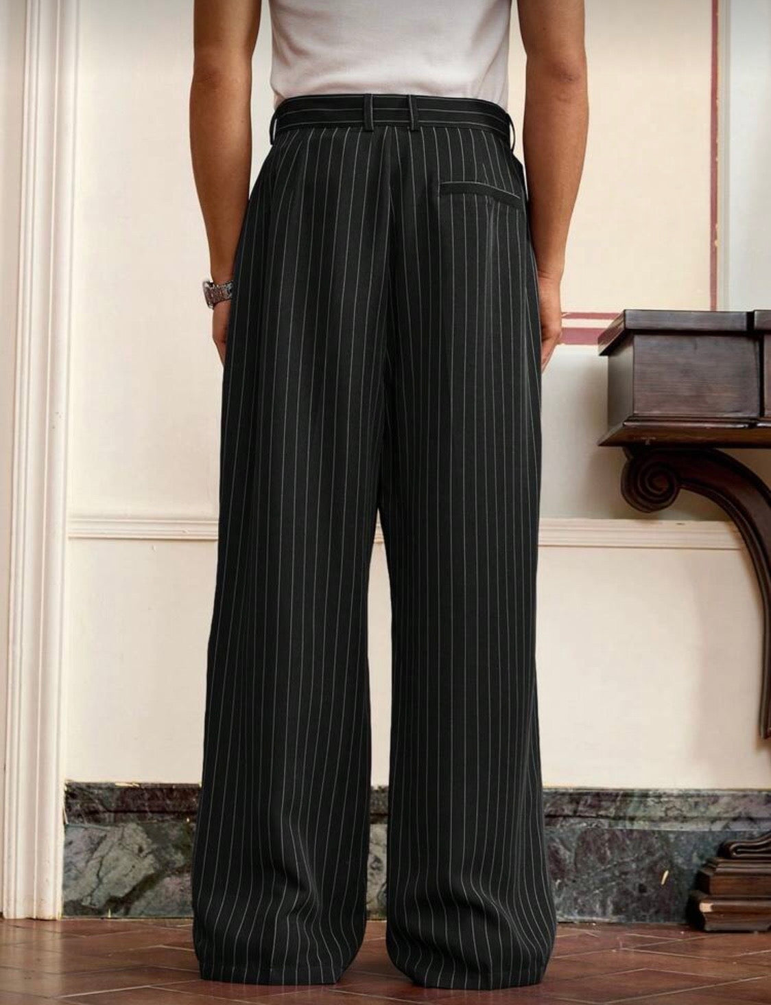 SWVY Men Casual Striped Suit Pants