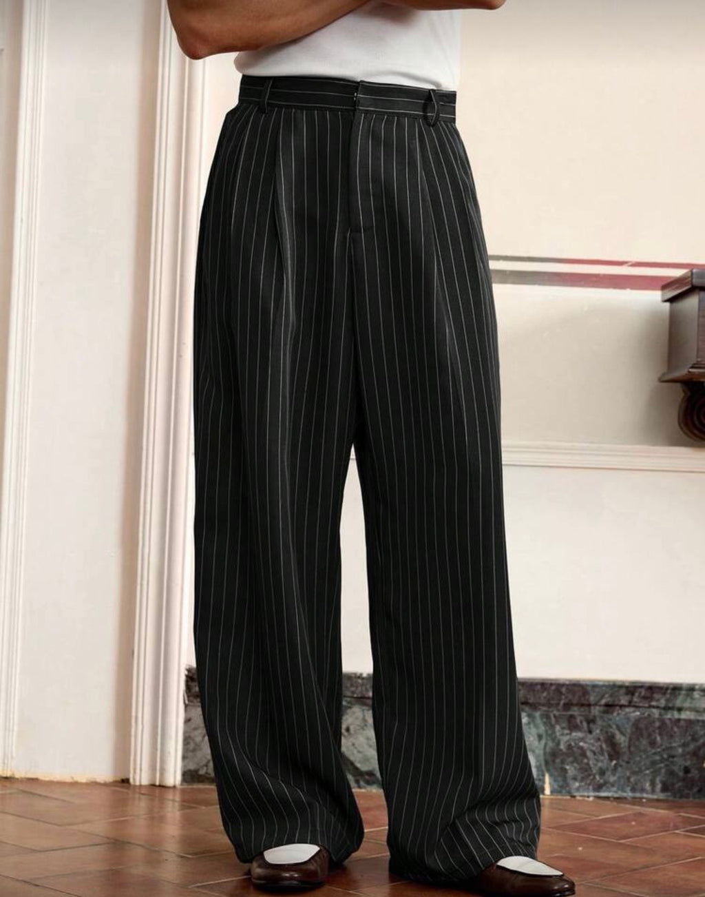 SWVY Men Casual Striped Suit Pants
