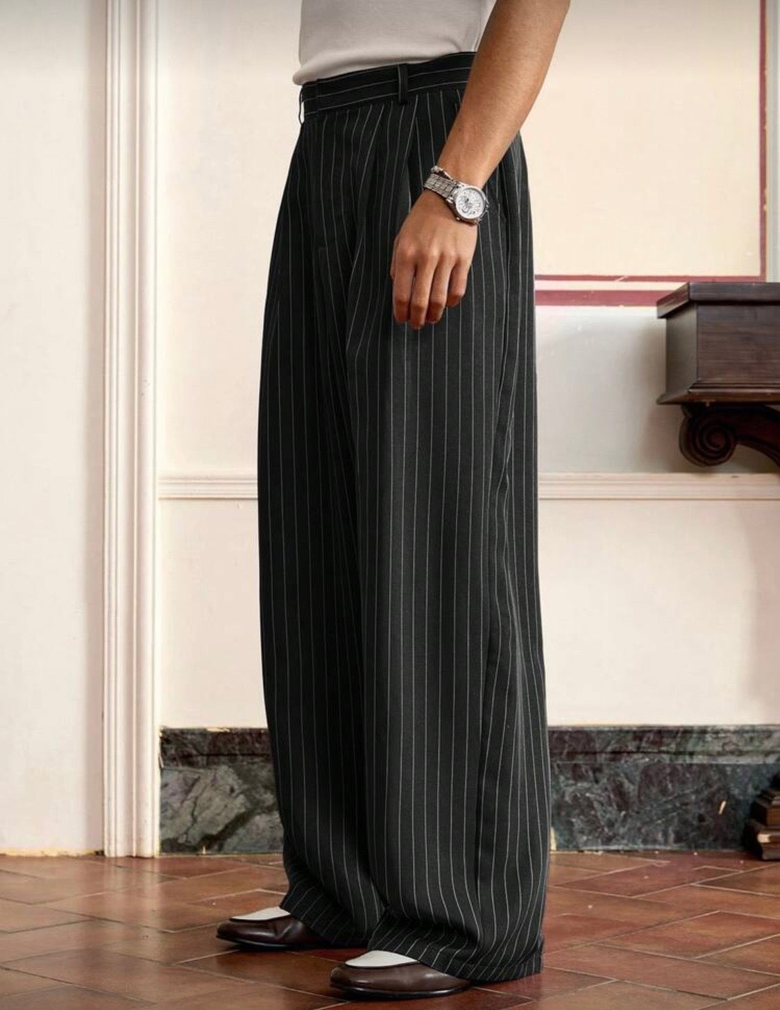 SWVY Men Casual Striped Suit Pants