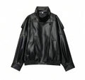 Black Faux Leather Loose Bomber Jacket