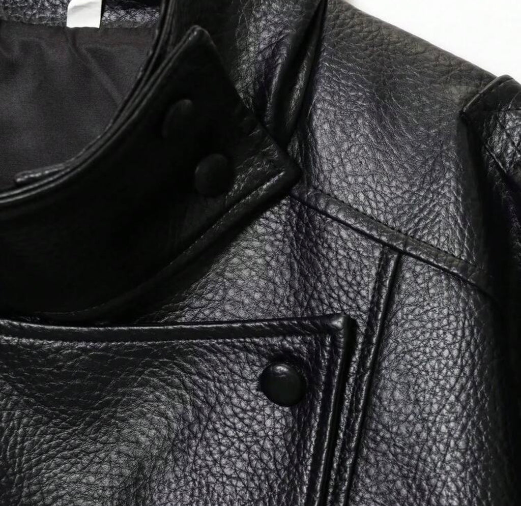 Black Faux Leather Loose Bomber Jacket