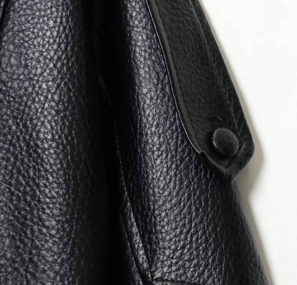 Black Faux Leather Loose Bomber Jacket