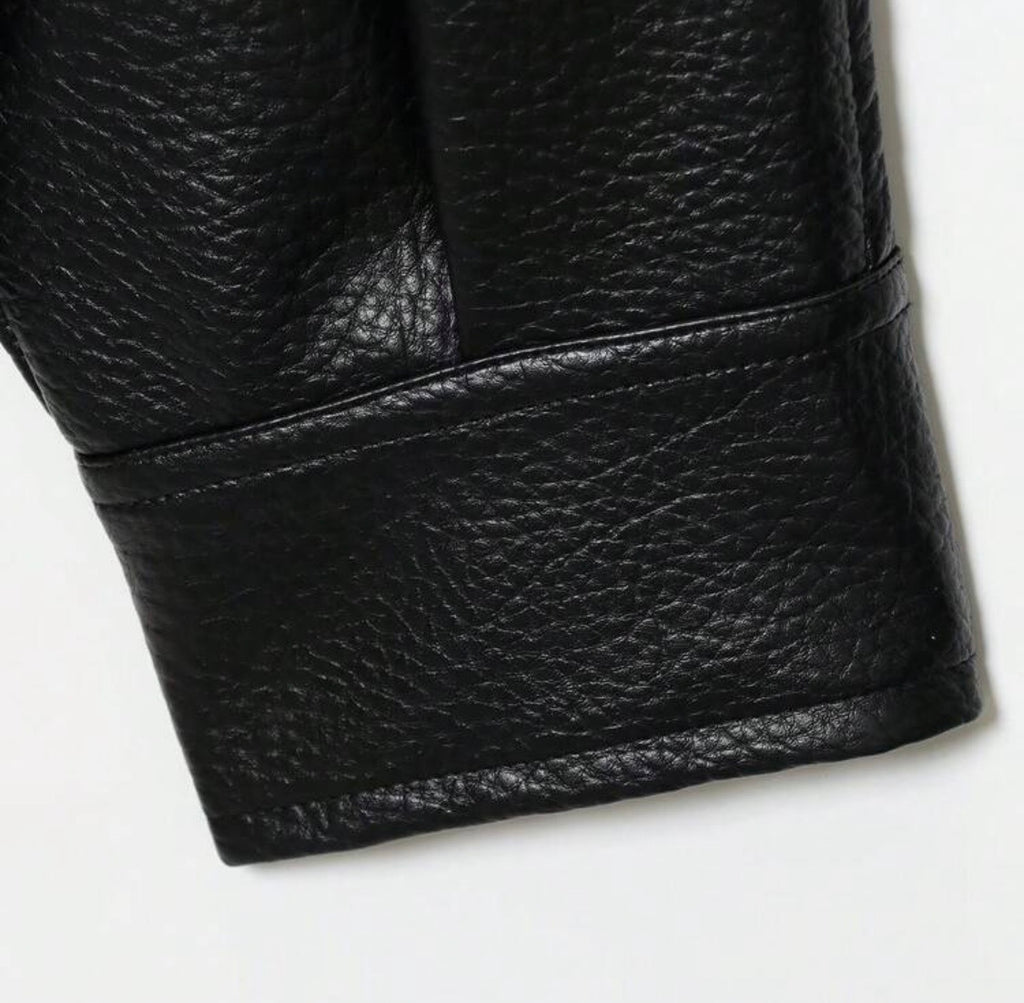 Black Faux Leather Loose Bomber Jacket