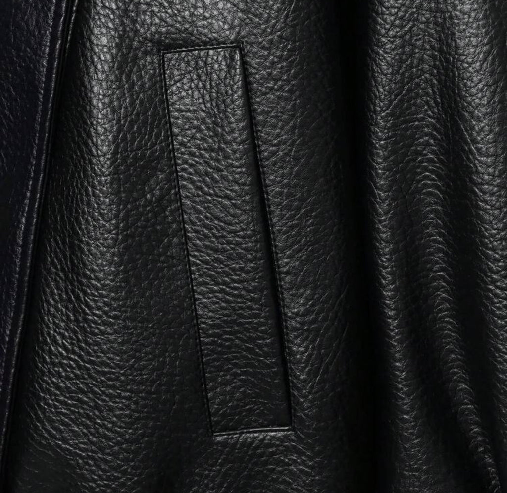 Black Faux Leather Loose Bomber Jacket