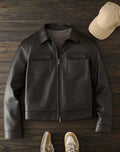 HIMLAND Black Long Sleeve Leather Jacket