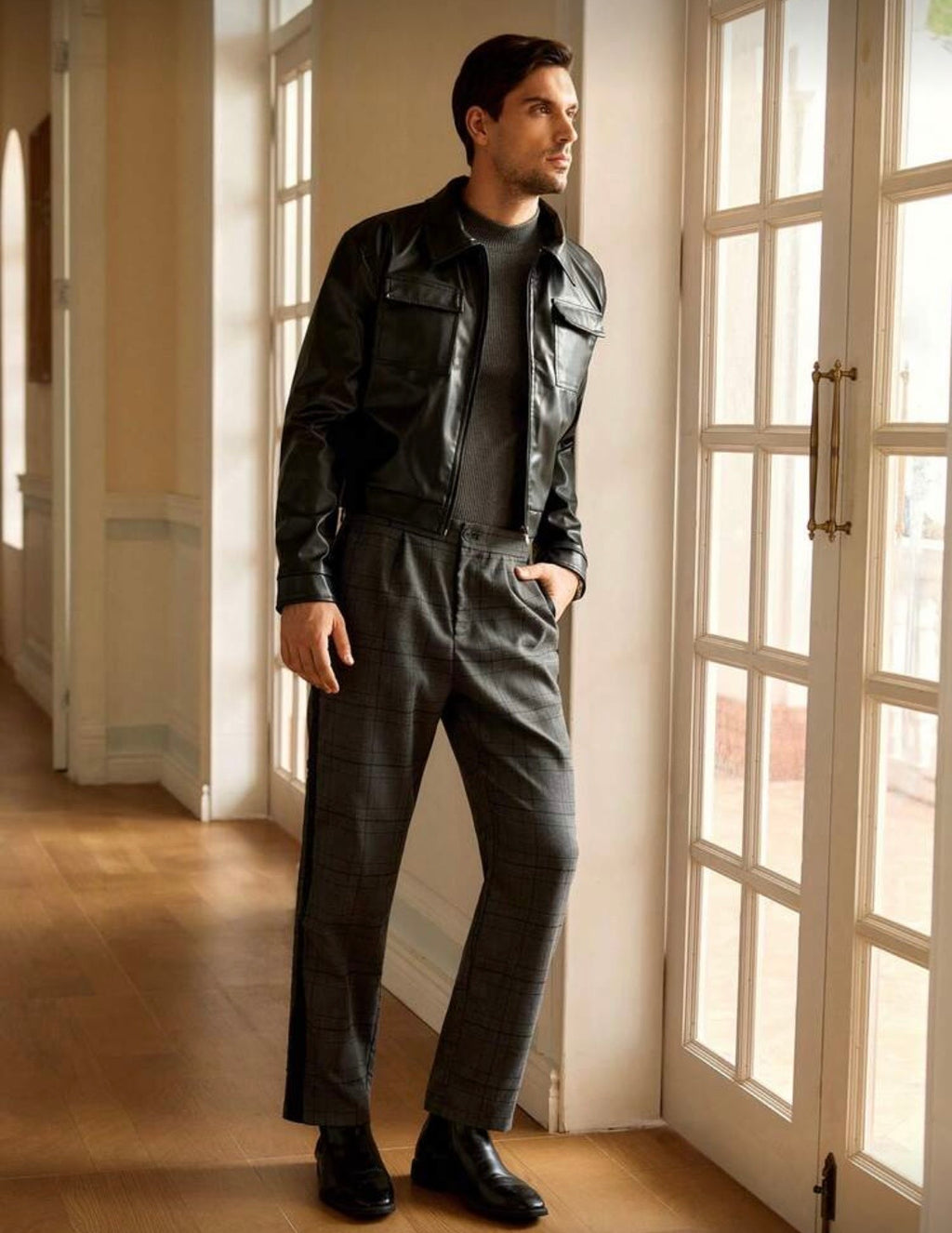 HIMLAND Black Long Sleeve Leather Jacket